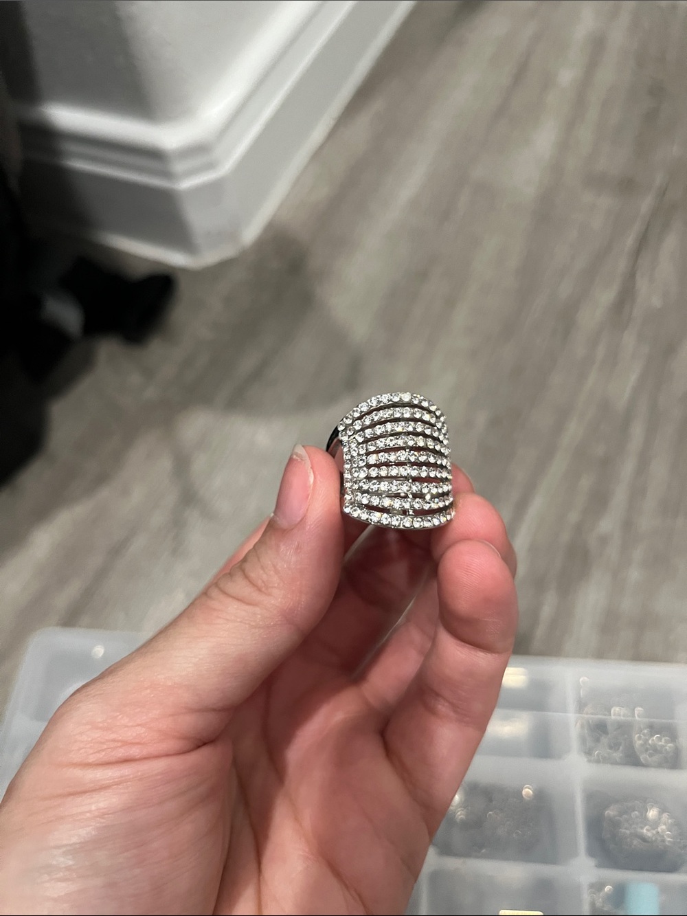 SHEIN Silver Crystal Pave Wide Statement Ring